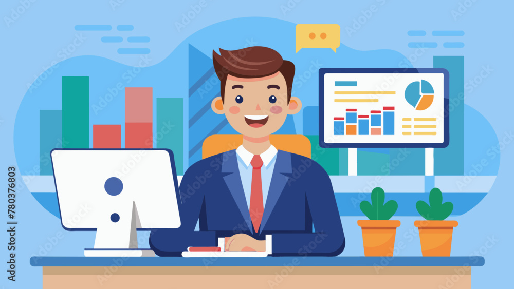 businessman sitting at desktop vector illustration businessman sitting at desktop vector illustration