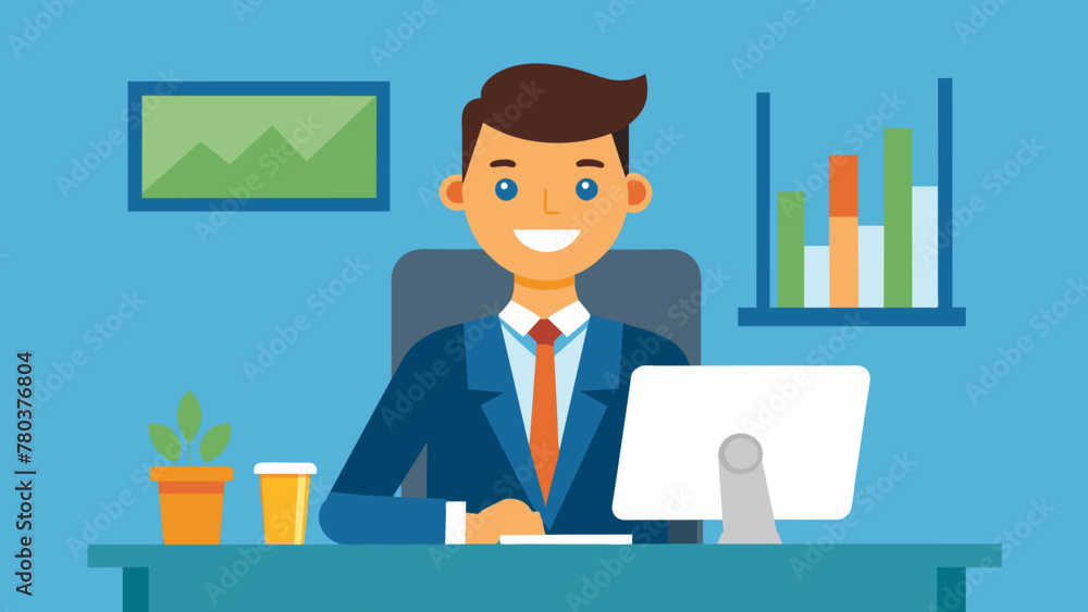 businessman sitting at desktop vector illustration businessman sitting at desktop vector illustration