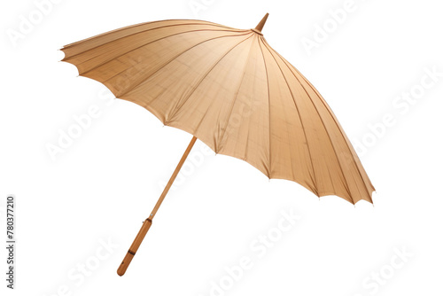 Open Umbrella With Wooden Handle on White Background. On a White or Clear Surface PNG Transparent Background.