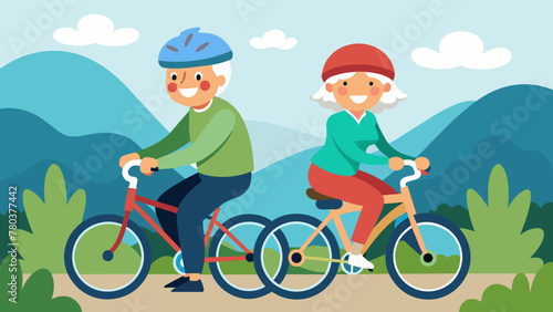 A senior is riding a bicycle vector illustration