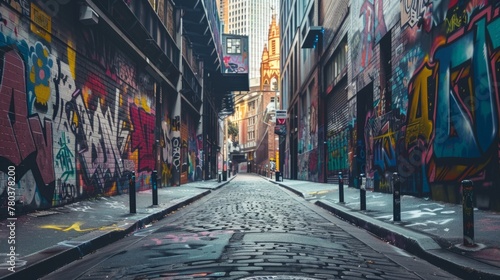 Urban Alley with Vibrant Graffiti Art 