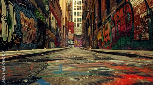 Graffiti-Adorned Alleyway in Urban Environment  © nialyz