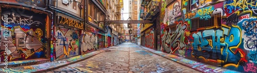 Colorful Graffiti Alley in Urban Landscape 