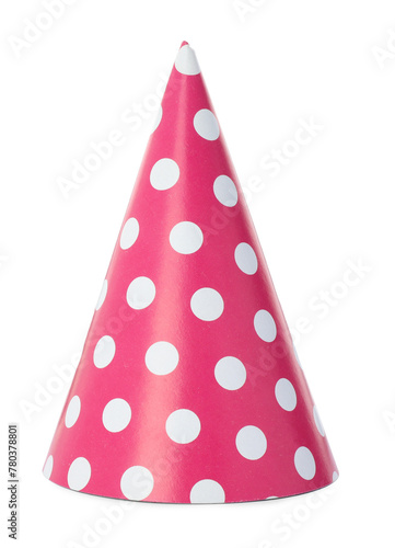 One pink party hat isolated on white