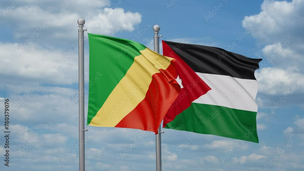 Jordan and Republic of the Congo two flags waving together, looped video, two country relations concept Jordan and Republic of the Congo two flags waving together, looped video, two country relations concept