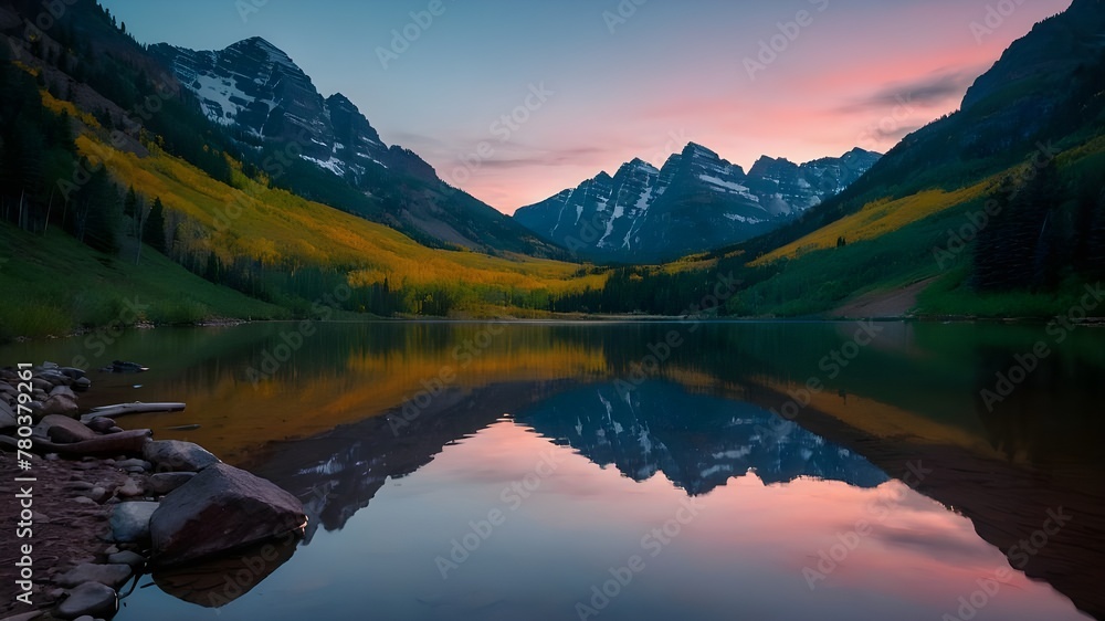 Mountainous Landscapes Reflected in Nature's Mirror Under the Sky.