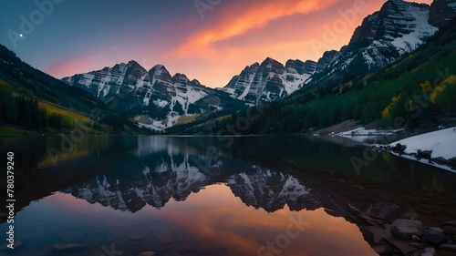 Mountainous Landscapes Reflected in Nature s Mirror Under the Sky.
