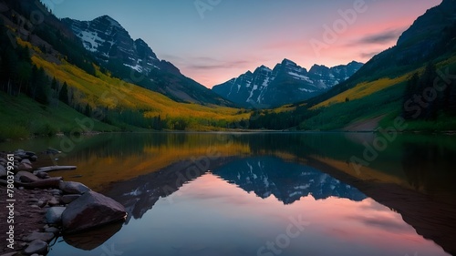 Mountainous Landscapes Reflected in Nature's Mirror Under the Sky.