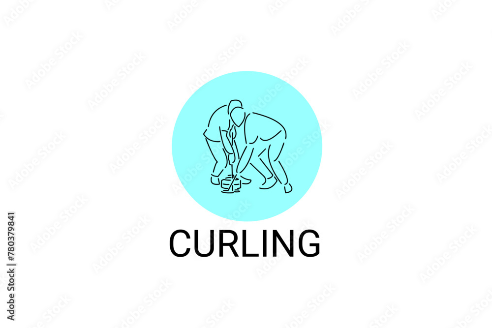 Curling sport vector line icon. sportman with curling stones, equipment sign. sport pictogram illustration Curling sport vector line icon. sportman with curling stones, equipment sign. sport pictogram illustration