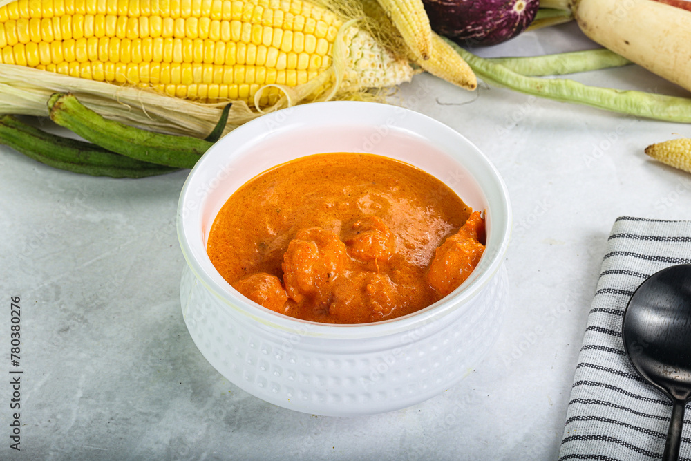 Indian cuisine - spicy prawn masala Indian cuisine - spicy prawn masala