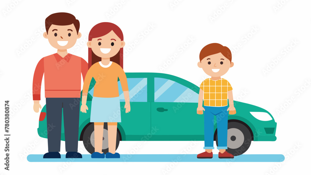 happy family with a car vector illustration happy family with a car vector illustration