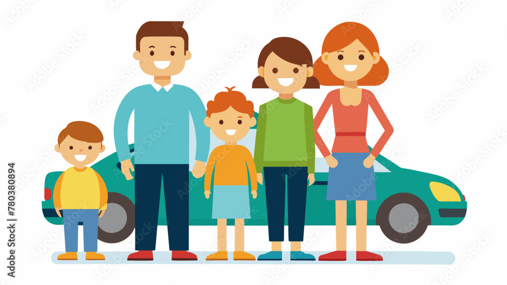 happy family with a car vector illustration happy family with a car vector illustration