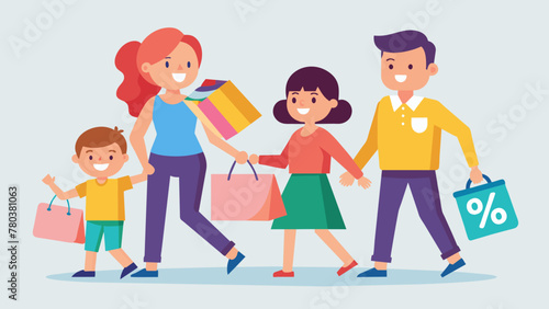 happy family with shopping father mother son and vector illustration