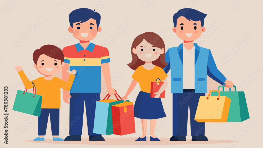 happy family with shopping father mother son and vector illustration happy family with shopping father mother son and vector illustration