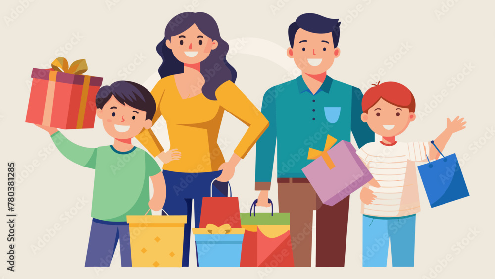 happy family with shopping father mother son and vector illustration happy family with shopping father mother son and vector illustration