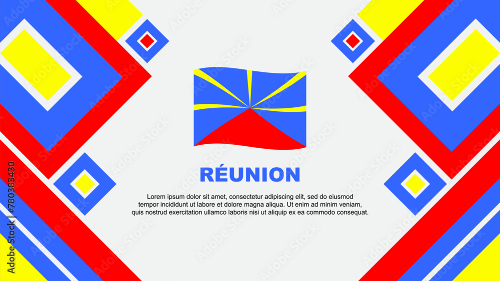 Reunion Flag Abstract Background Design Template. Reunion Independence Day Banner Wallpaper Vector Illustration. Cartoon Reunion Flag Abstract Background Design Template. Reunion Independence Day Banner Wallpaper Vector Illustration. Cartoon