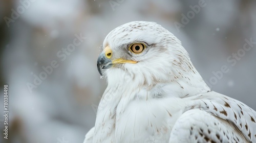 Close-up portrait of a majestic eagle with sharp eyes and detailed feathers in natural snowy environment © Superhero Woozie