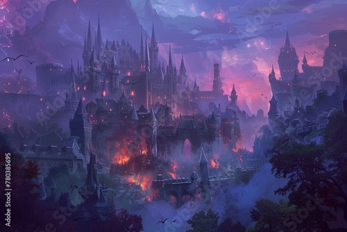 Amazing kingdom of dragons and knights Complete with towering castles and swirling mist.