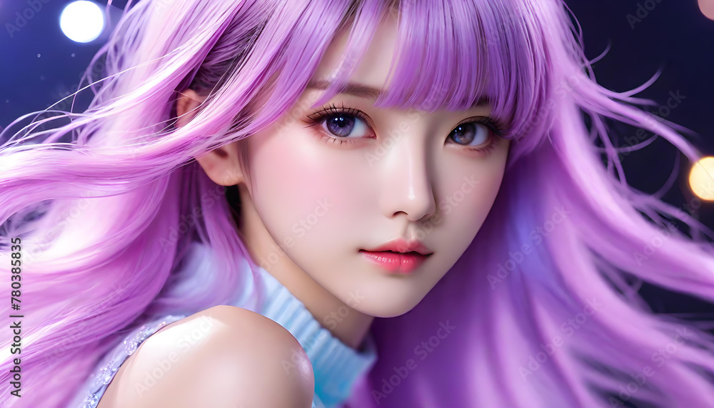 Beautiful and cute female model with shiny, stylish and colorful hair. Illuminated live stage background. 光沢のあるスタイリッシュでカラフルな髪を持つ美しくてかわいい女性モデル。ライトアップされたライブのステージ背景。 Beautiful and cute female model with shiny, stylish and colorful hair. Illuminated live stage background. 光沢のあるスタイリッシュでカラフルな髪を持つ美しくてかわいい女性モデル。ライトアップされたライブのステージ背景。