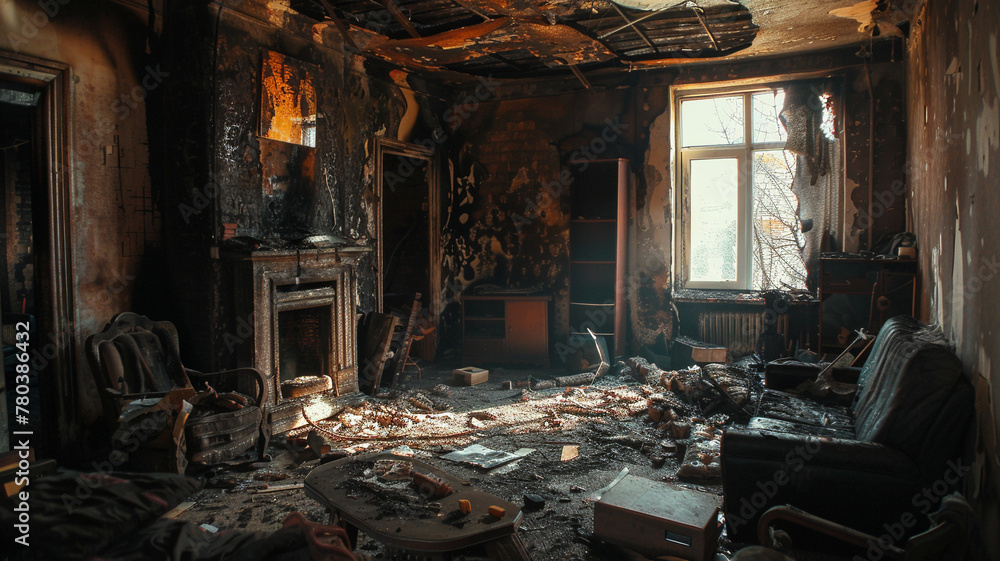 burnt inside a house. house is on fire. burnt inside a house. house is on fire.