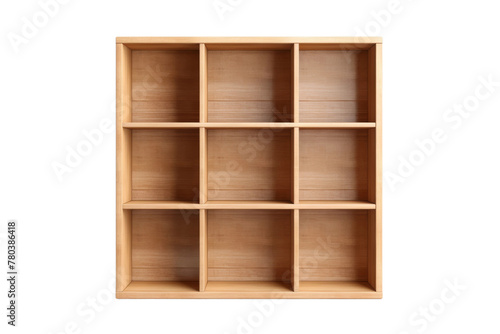 Organized Wooden Shelf With Multiple Shelves. On a White or Clear Surface PNG Transparent Background.