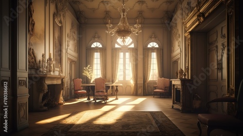 Design of a cozy living room interior in a modern Baroque style. AI generated. photo