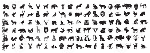 Enormous animals silhouettes collection. Animal logo set. Isolated on White background.