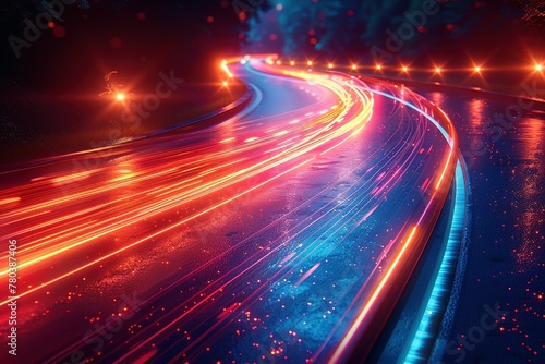 Panoramic high speed technology concept, light abstract background. Image of speed motion on the road.fast light technology concept, light abstract background.