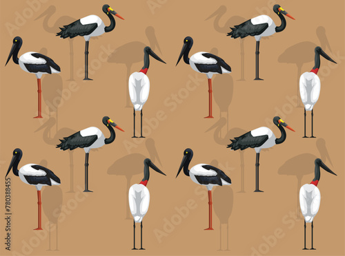 Bird Stork Jabiru Cartoon Cute Seamless Wallpaper Background © bullet_chained