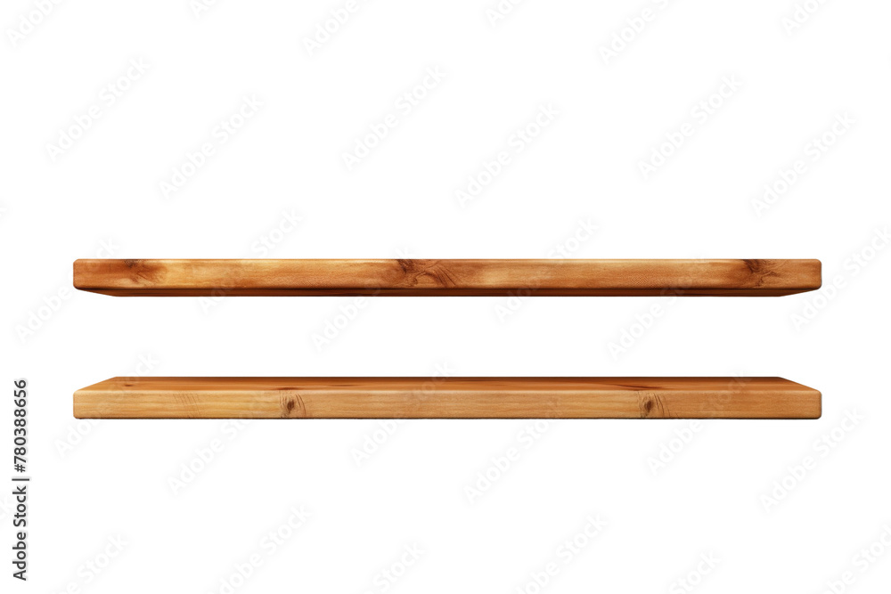 Pair of Wooden Shelves Aligned. On a White or Clear Surface PNG Transparent Background. Pair of Wooden Shelves Aligned. On a White or Clear Surface PNG Transparent Background.