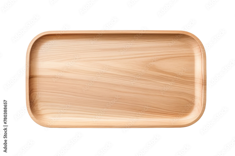 Wooden Tray on White Background. On a White or Clear Surface PNG Transparent Background.