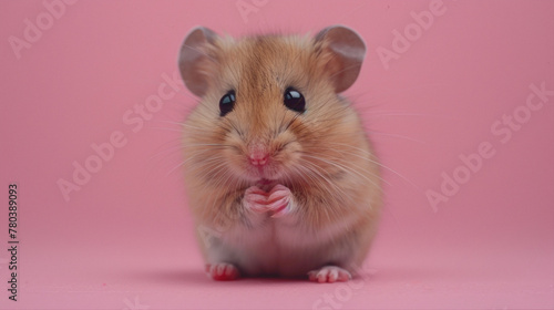 a Mouse Gnawing, studio shot, against solid color background, hyperrealistic photography, blank space for writing