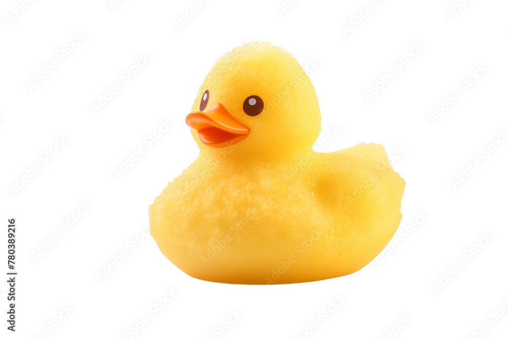 Fototapeta premium Small Yellow Rubber Ducky on White Background. On a White or Clear Surface PNG Transparent Background.