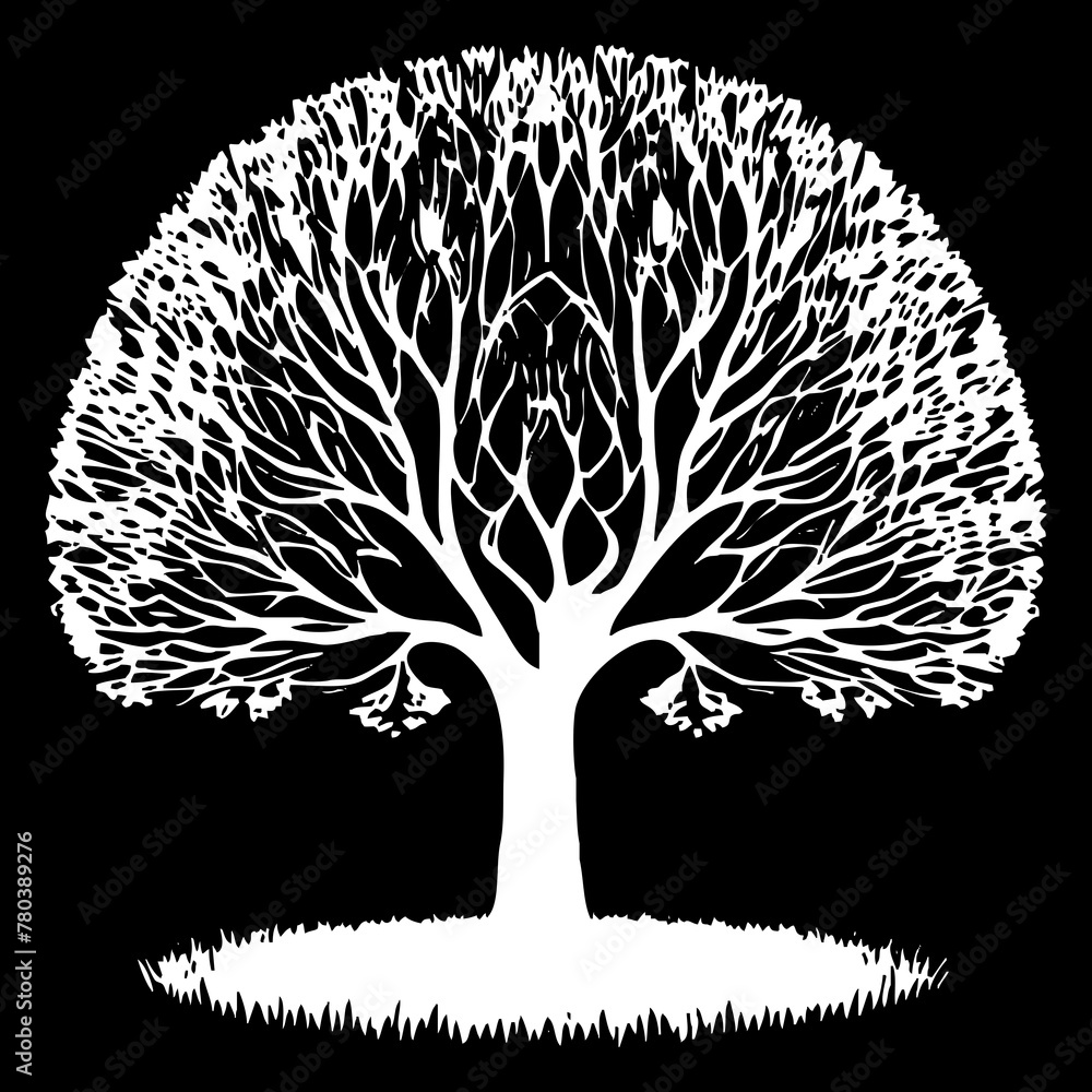 Naklejka premium Tree . Black and white botanical illustration. Logo design for use in graphics. Generated by Ai