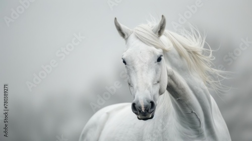 Majestic close-up portrait of a white horse with an elegant mane showing equine beauty and serenity