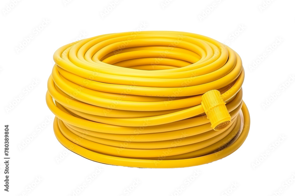 Yellow Extension Hose With Yellow End for Outdoor Use. On a White or Clear Surface PNG Transparent Background. Yellow Extension Hose With Yellow End for Outdoor Use. On a White or Clear Surface PNG Transparent Background.
