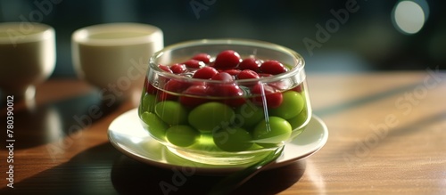 Green tea Macha Jelly and red bean AI generated
