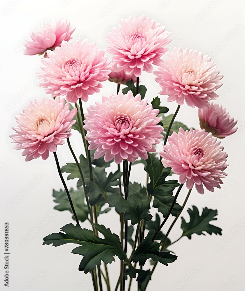  Isolated Pink chrysanthemum flowers on white background