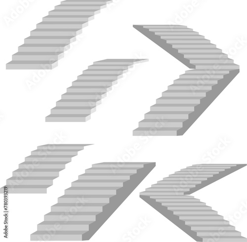 staircase in the house,3d interior staircases isolated on white background. the stair steps collection	
