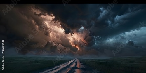 Thunder and lightning, dark clouds in rainstorm environment, lightning and thunder photo