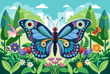 admiral butterfly in garden  vector logo