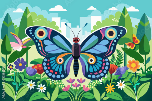 admiral butterfly in garden  vector logo © Nayon Chandro