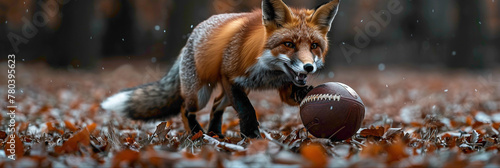 a Red fox playing with football beautiful animal photography like living creature © MUHAMMADINAAM