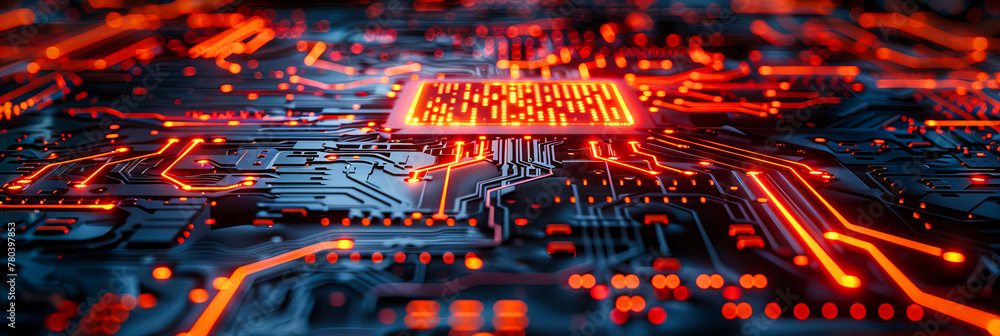 Electronic Complexity: A Close-Up on a Computer Board, Illustrating the Detailed Workings of Digital Communication and Processing Electronic Complexity: A Close-Up on a Computer Board, Illustrating the Detailed Workings of Digital Communication and Processing