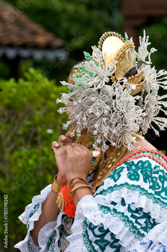 Panamanian woman with the National dress La Pollera,  Panama city, Central America - stock photo