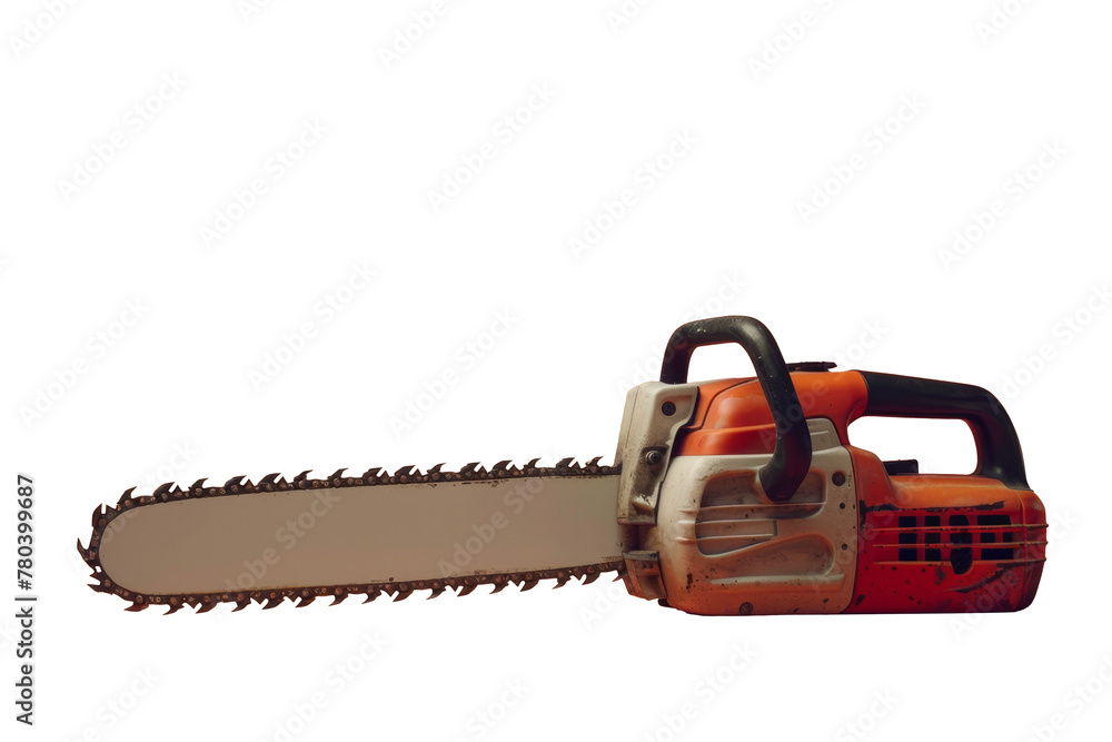 Rusty Orange Chainsaw on Checkered Background