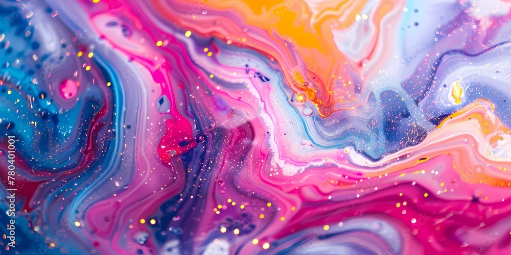 Bold bursts of color sparkle with the addition of glitters, adding a touch of magic to this mesmerizing marble ink abstract artwork. Bold bursts of color sparkle with the addition of glitters, adding a touch of magic to this mesmerizing marble ink abstract artwork.