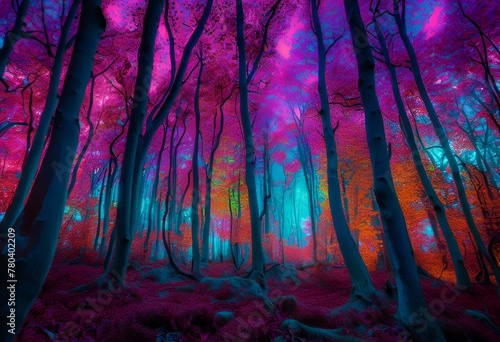AI generated illustration of a psychedelic fantasy colorful forest