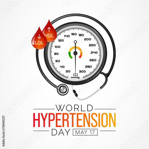 World Hypertension day is observed every year on May 17th. High blood pressure, also called hypertension, is blood pressure that is higher than normal. Vector illustration.