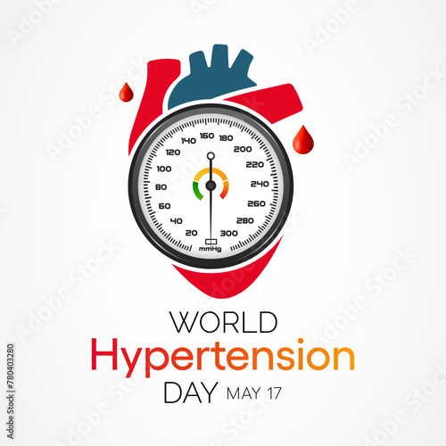 World Hypertension day is observed every year on May 17th. High blood pressure, also called hypertension, is blood pressure that is higher than normal. Vector illustration.